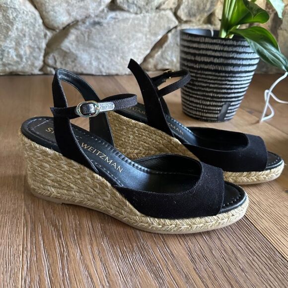Stuart Weitzman Tia Espadrille Wedge Sandal in Black - Picture 13 of 17